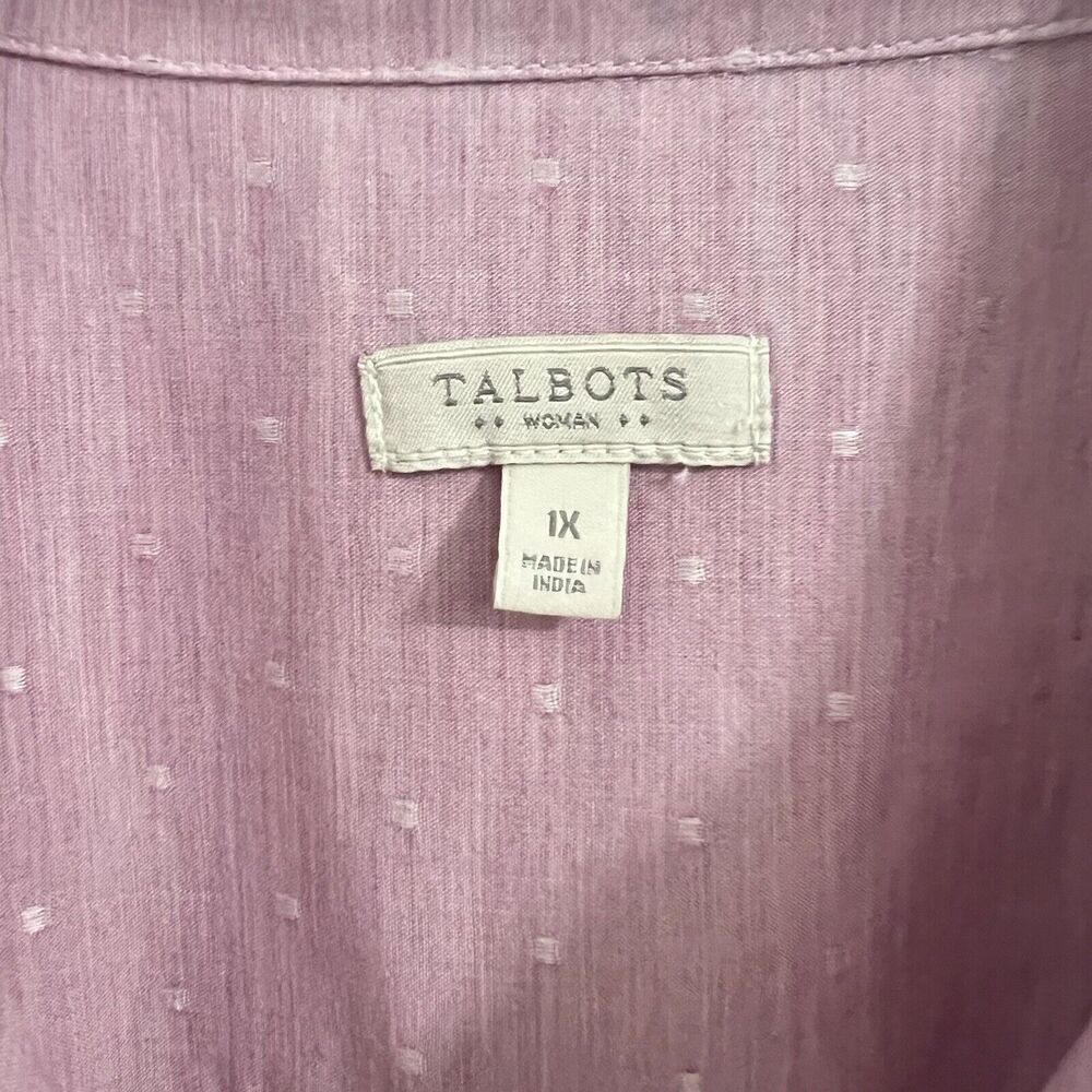 Talbots‎ Button Up Shirt Size 1X Pink Rolled Tab Sleeve Square Pattern Business - Picture 2 of 7